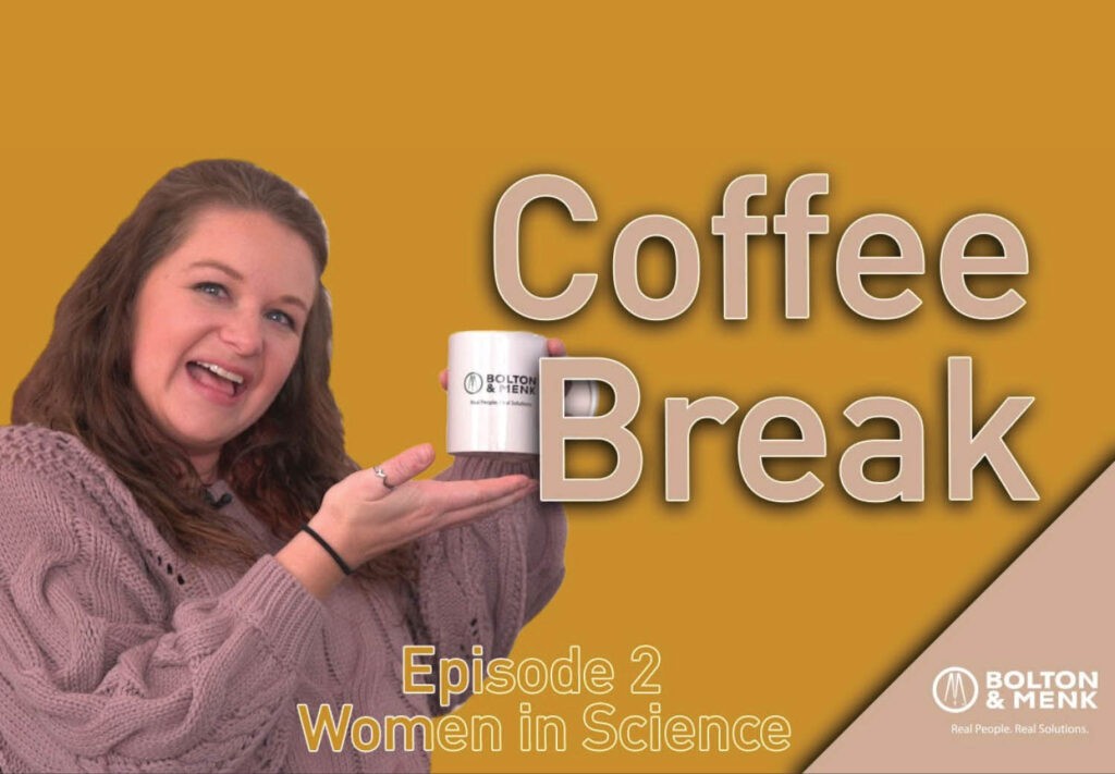coffee break ep 2 graphic with woman holding a coffee cup
