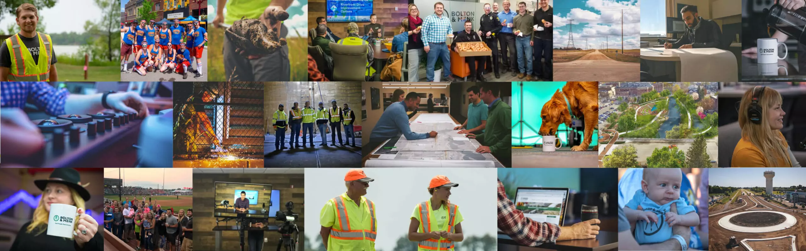 Collage of engaged happy employees