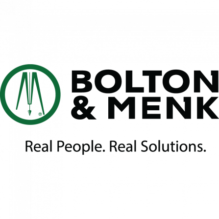 Logo of Bolton & Menk with green circle and stylized lines on the left. The text reads BOLTON & MENK in bold black letters, with the slogan Real People. Real Solutions underneath.