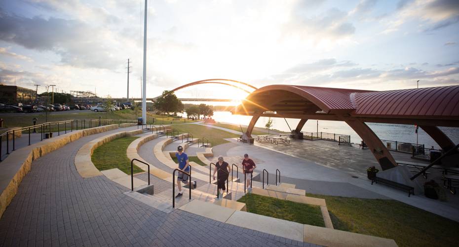 Photo of Riverfront Renaissance Improvements, people walking up steps