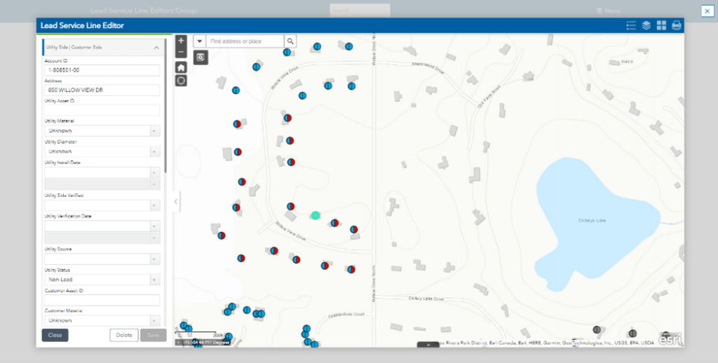 screenshot of lead service line editor tool