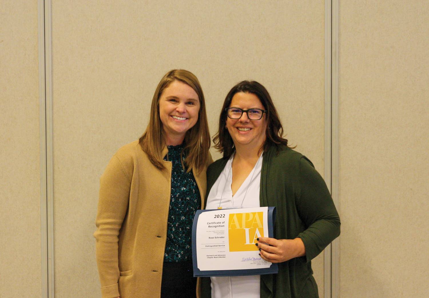 Schroder Awarded APA-IA Distinguished Service Recipient