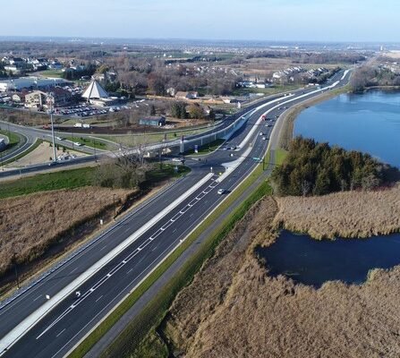 Aerial view of county highway interchange