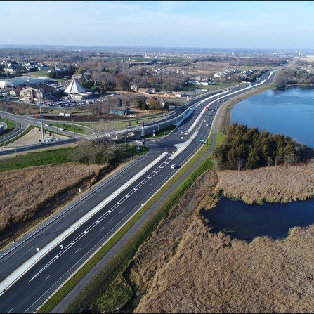 Aerial view of county highway interchange