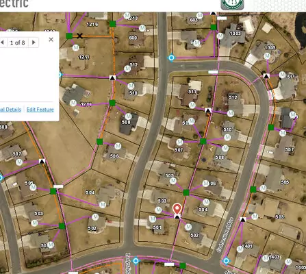 Lot map showing electrical infrastructure within a neighborhood