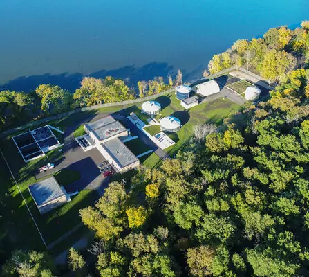 Water treatment facility on lake shore