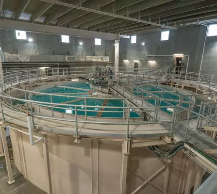 Open water tank in water treatment facility