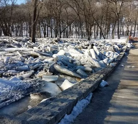 Large pile of broken ice and snow