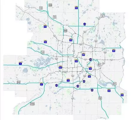 Map with highlighted county and state roads