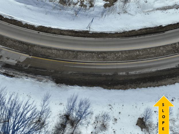 aerial view of winter hazard area