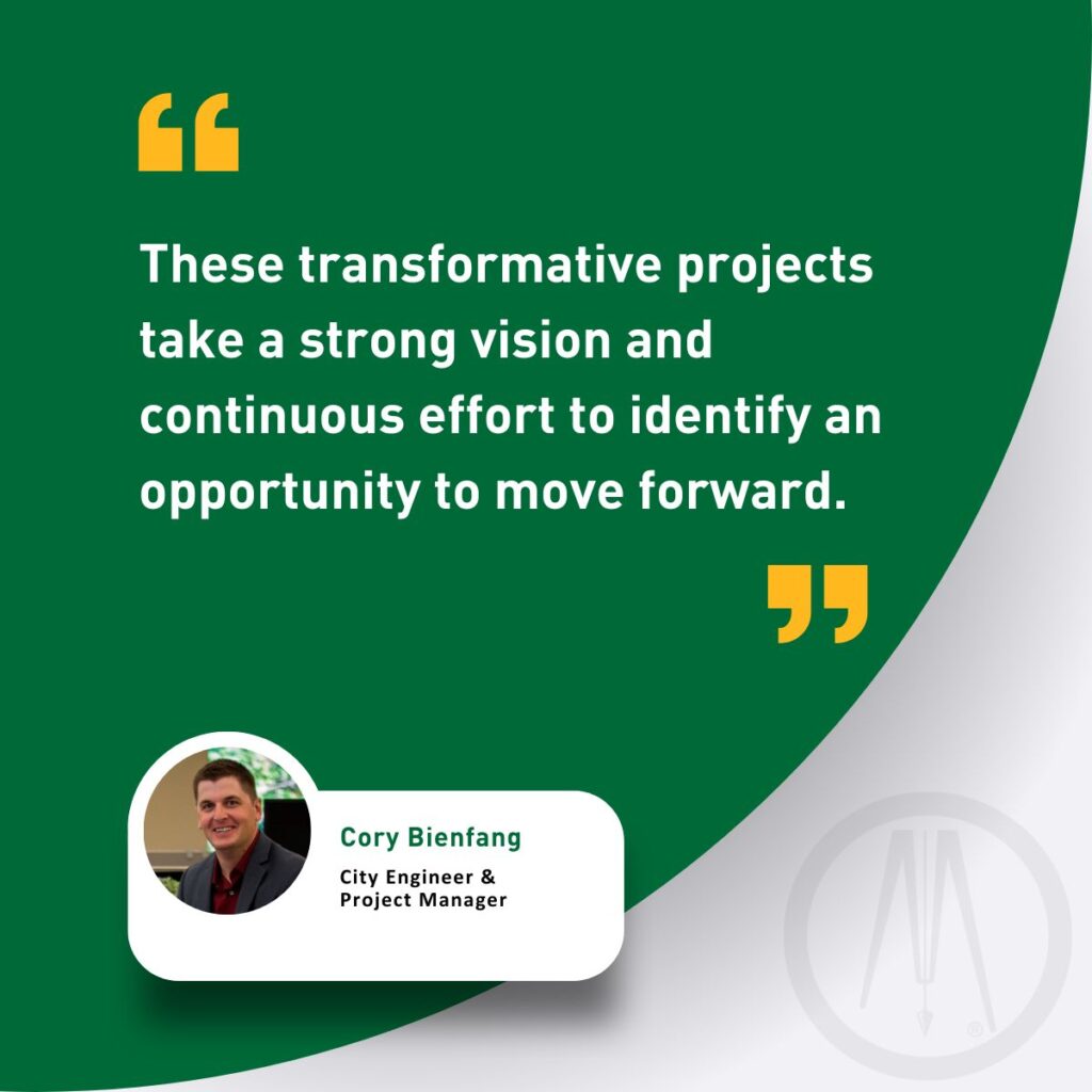 Green graphic with quote from Cory Bienfang 