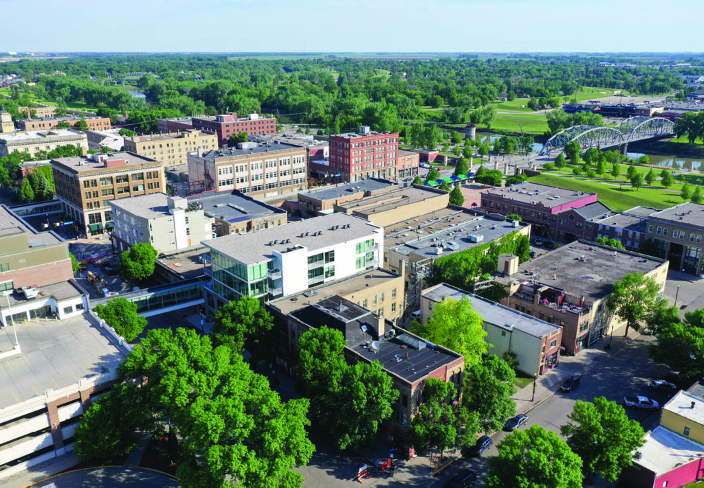 Aerial image of downtown Grand Forks, North Dakota