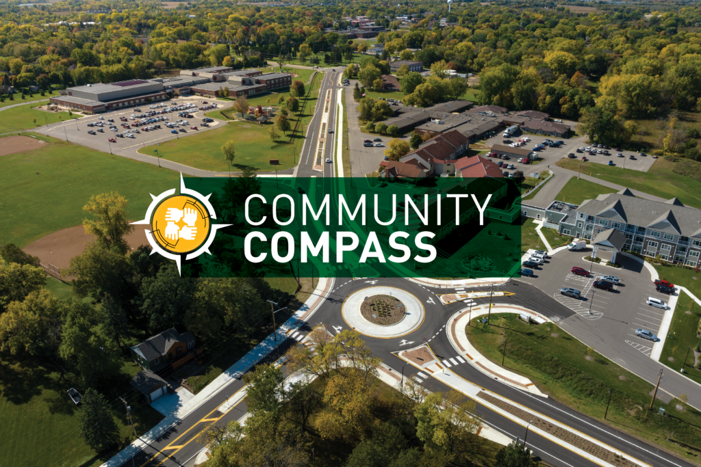 aerial view of Annandale, MN with Community Compass graphic