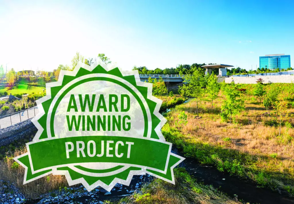 SESWA Photo Contest Winner - Ballantyne Reimagined Stream Restoration Aerial View