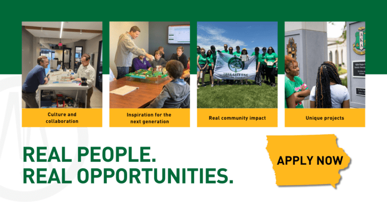 Graphic with Bolton & Menk culture pictures with a call to action for more opportunities.