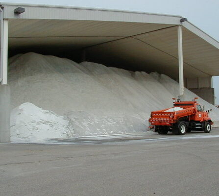 Salt storage facility filled with salt
