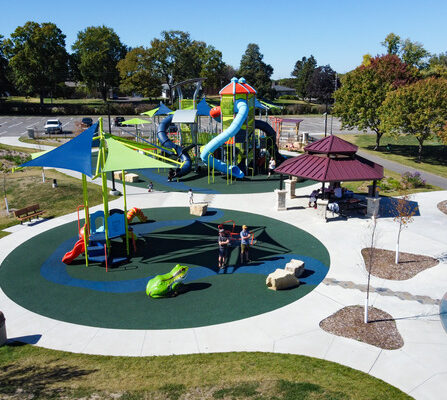An aerial view of a park