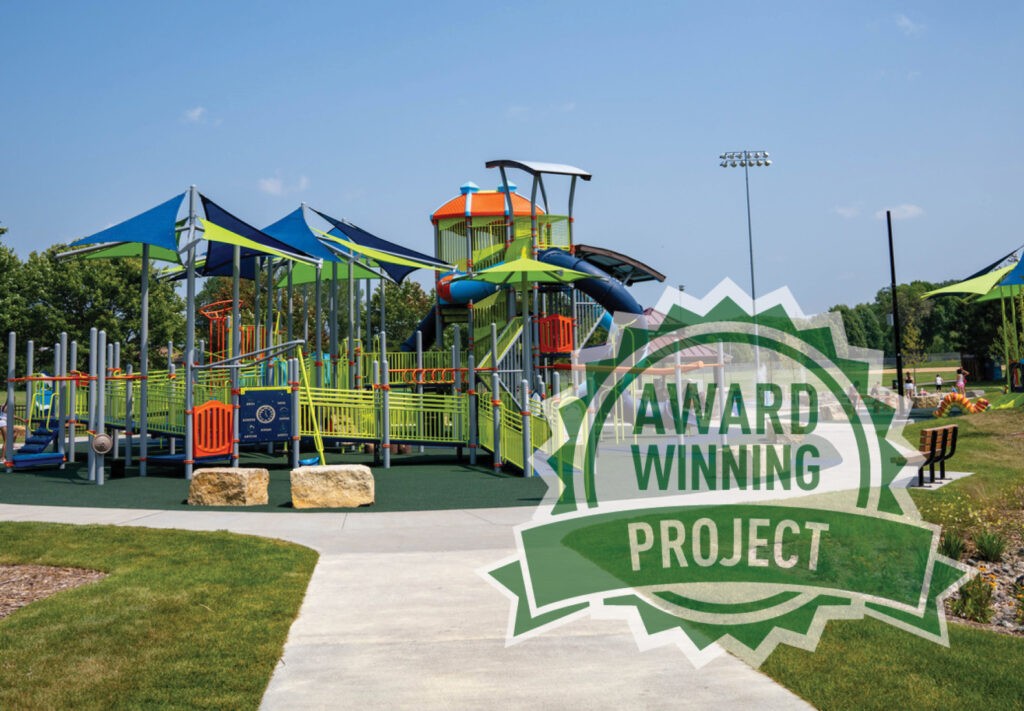 A photo of a playground with canopies