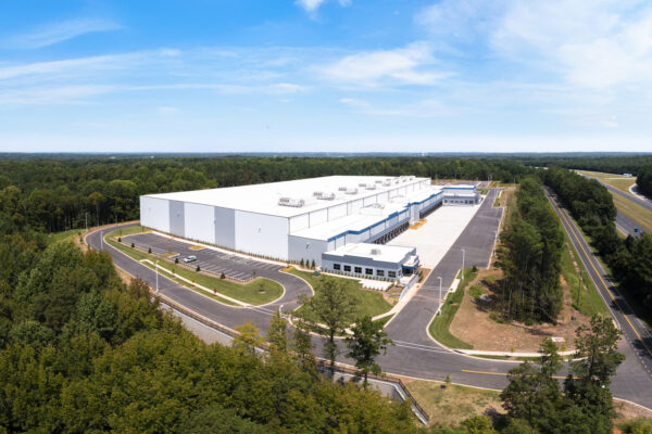 A large building with trees around it