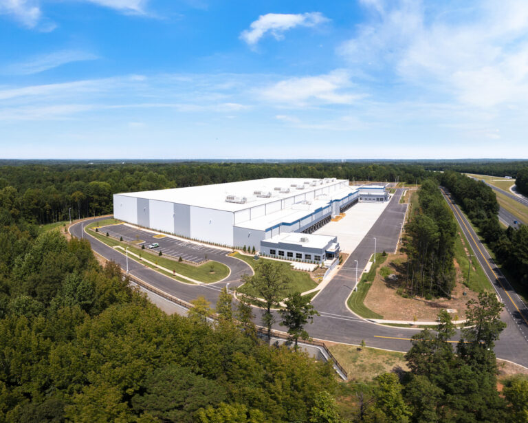 A large building with trees around it