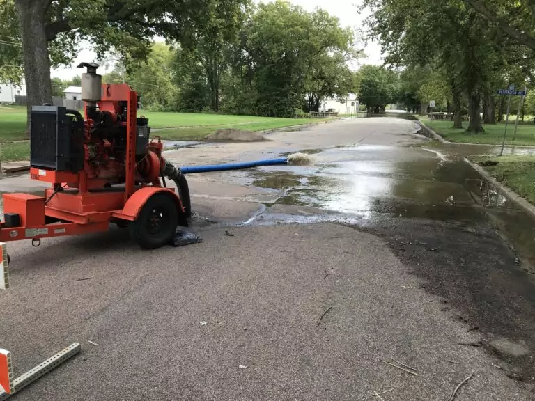 A machine performing disaster recovery on a residential road