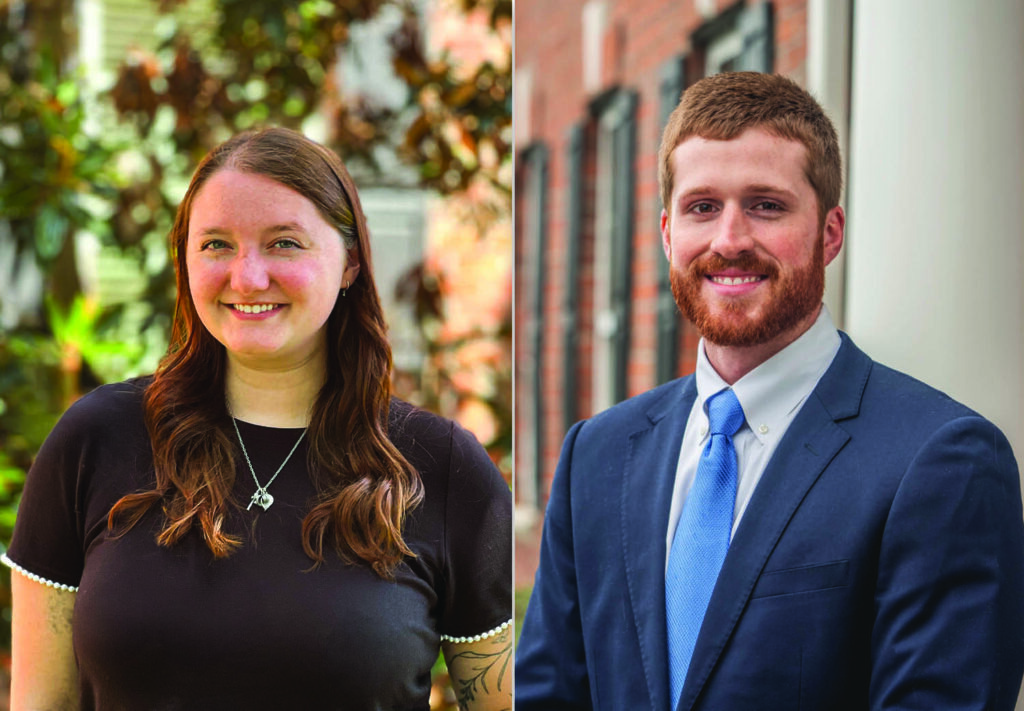 Two headshots of smiling people