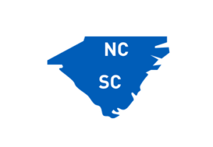 A blue silhouette of the Carolinas, with NC in the north and SC in the south, representing North Carolina and South Carolina—ideal for Phase 1 Environmental Site Assessments across these states.